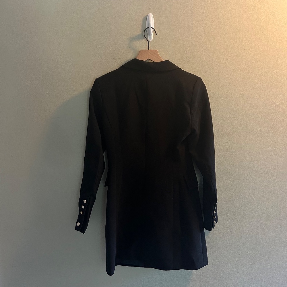 Lulus Captain’s Blog Black Double-Breasted Coat Size Small Neutral Jacket - Picture 5 of 12